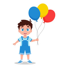 Cute boy with balloons. Vector illustration