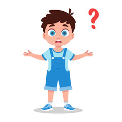 Cute child asks a question, doesn't know the answer. Vector illustration