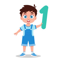 Obraz premium Boy holding a number in his hand