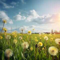 field of dandelions