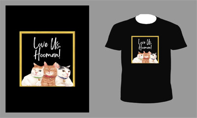 Black & Brown Cat Watercolor Illustration T-Shirt, t-shirt and apparel trendy design, elegant and classic design source, vectors for T-shirts designs, graphics resource for t shirt, t shirt graphics 