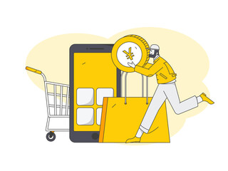 Festive Shopping E-Commerce Online Shopping People Flat Vector Concept Operation Hand Drawn Illustration
