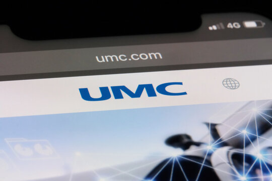 Shanghai,China-April 12th 2023: close up UMC brand logo on official website. United Microelectronics Corporation (UMC) is a Taiwanese company