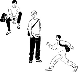 おしゃれな男性の線画ベクターイラストセット