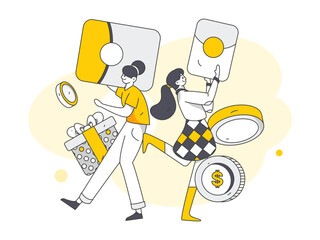 Festive Shopping E-Commerce Online Shopping People Flat Vector Concept Operation Hand Drawn Illustration
