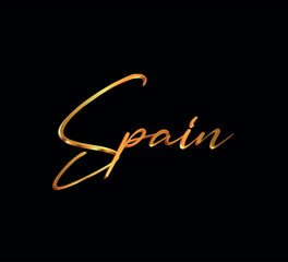 decorative 3d gold spain text on black background