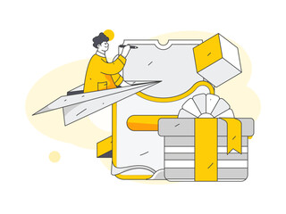 Festive Shopping E-Commerce Online Shopping People Flat Vector Concept Operation Hand Drawn Illustration
