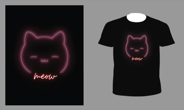 Black Modern Neon Kat T-Shirt, t-shirt and apparel trendy design, elegant and classic design source, vectors for T-shirts designs, graphics resource for t shirt, t shirt graphics resource, 