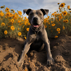 dog and flowers