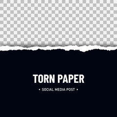 Social media post with black torn paper with soft shadow on transparent background