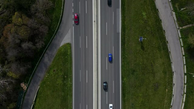 Top view of a busy highway near Trnava, Slovakia, modern transportation, 4k