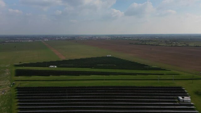 Stunning nature of Slovakia, beautiful fields with a solar power station, 4k