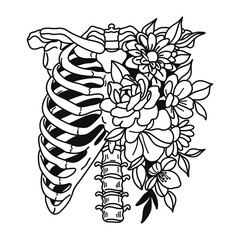 Rib Cage and Flowers. Floral Rib Cage. Skeleton