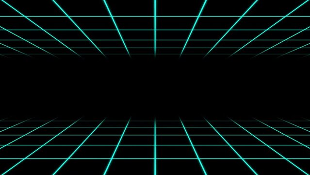 Retro 80s Background Animation Loops Featuring white Neon Grids and Lines.