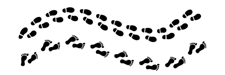 Footprint icon. Footstep symbol. Foot print in black. Human foot step. Man sole imprint. Footprint icon set. Stock vector illustration