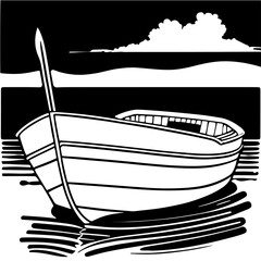 Coloring page of boat and sea