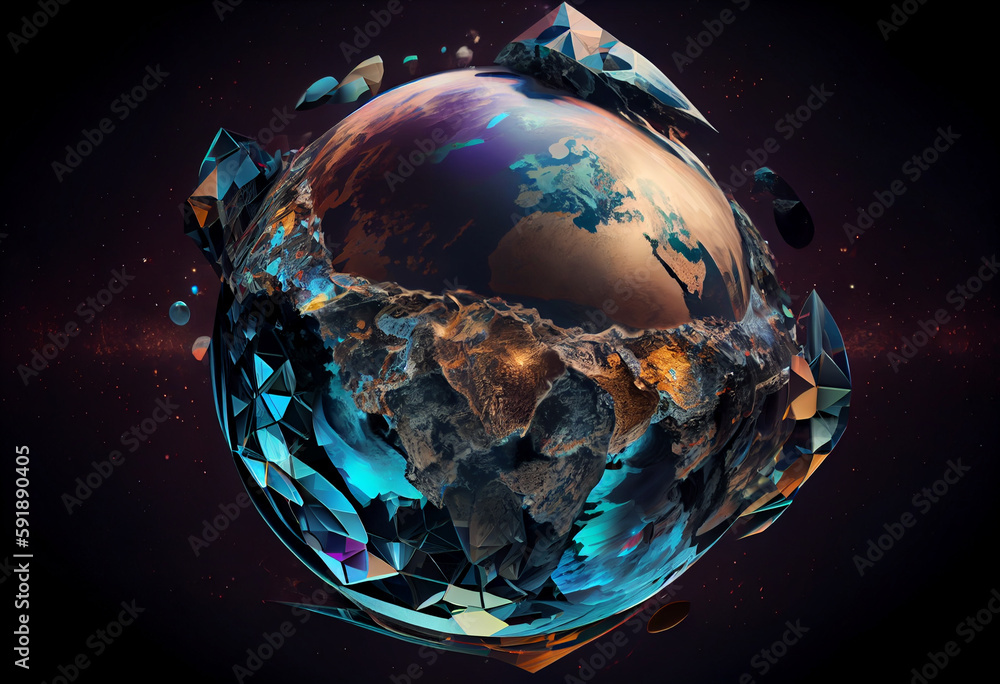 Poster an abstract, surrealist the atmosphere of planet earth. generative ai technology.