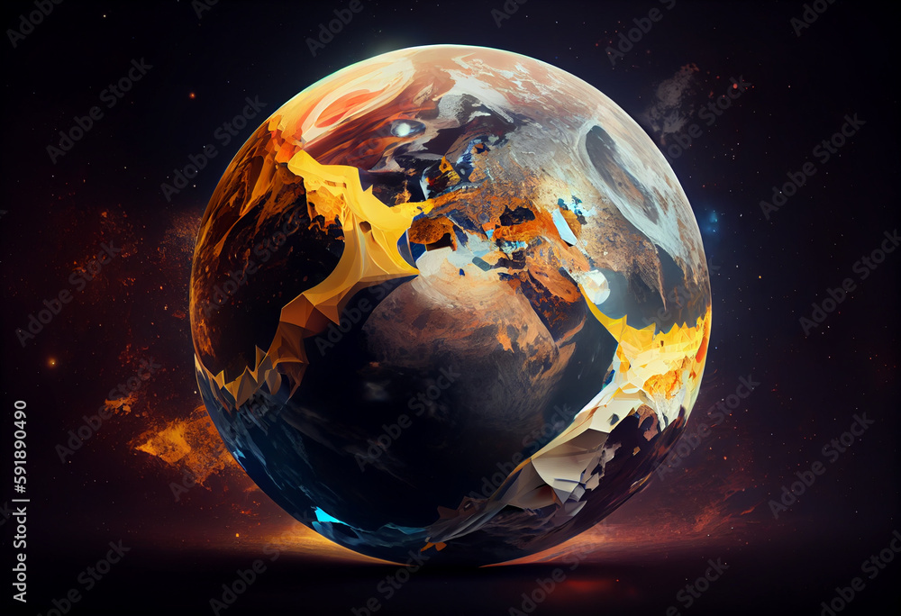 Poster an abstract, surrealist the atmosphere of planet earth. generative ai technology.