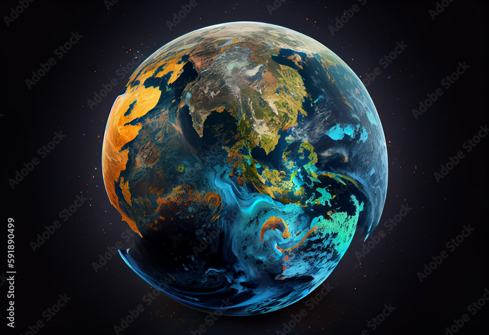 Poster an abstract, surrealist the atmosphere of planet earth. generative ai technology.
