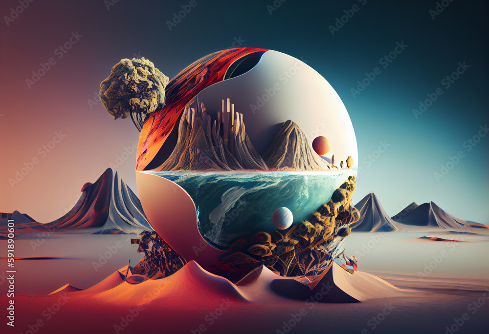 Poster  An abstract, surrealist Planet Earth from space.  Generative AI technology.	
