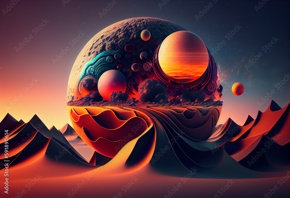 Poster an abstract, surrealist planet earth from space. generative ai technology.