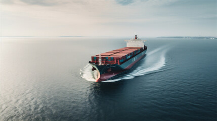 Naklejka premium Cargo Container Ship vessel in the sea, ocean, calm sea, generative AI
