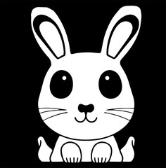 Coloring page of cute bunny on black background