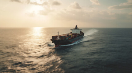 Naklejka na ściany i meble Cargo Container Ship vessel in the sea, ocean, calm sea, generative AI