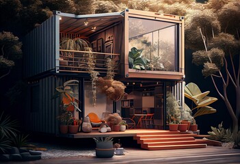 Living Large in Small Spaces, Containers Converted into a Sustainable House, Generative AI