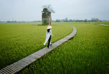 Vietnamese girl in traditional Ao Dai costume