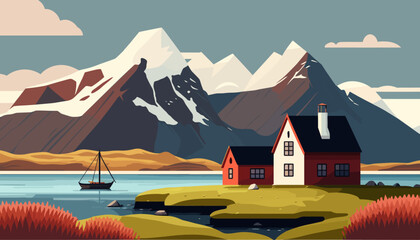Beautiful landscape of Iceland. Vector illustration.