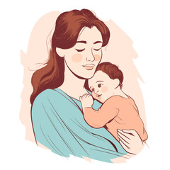 Vector illustration of a mother holding her son in her arms. Happy Mother's Day.