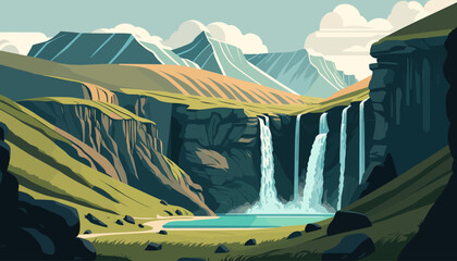 Beautiful landscape of Iceland. Vector illustration.