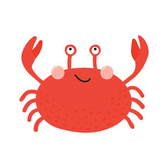 Cute crab hand drawn character illustration. Cartoon style flat design, isolated vector. Kids summer print, seasonal element, holidays, vacations, beach, marine life, aquatic animal © Maria Skrigan