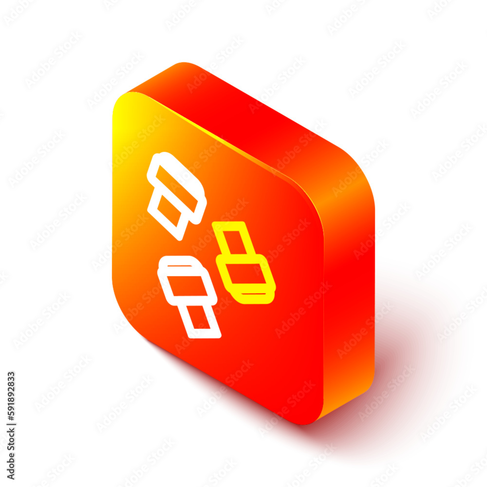 Poster isometric line marker pen attachment icon isolated on white background. orange square button. vector