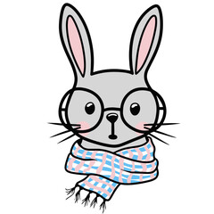 Fototapeta na wymiar Rabbit with glasses and a scarf