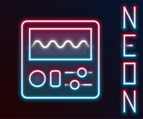 Glowing neon line Drum machine icon isolated on black background. Musical equipment. Colorful outline concept. Vector