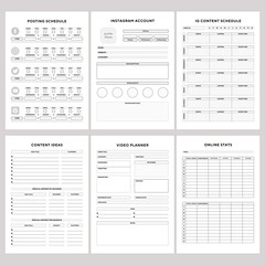 Minimalist planner pages templates. Printable Life & Business Planner Set. posting schedule, instagram account, IG content schedule, content ideas, video planner, online stats,