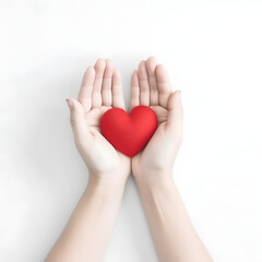 Heart in hands, white background. Generative AI	