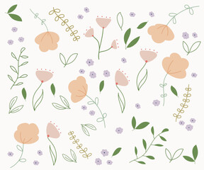 Flower pattern with green leaves and soft pink
