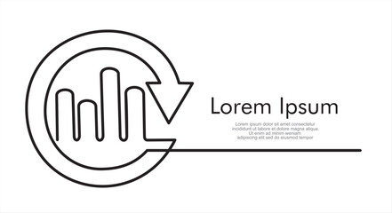 Obraz premium Single one line drawing of increasing arrow bar graph sign. Business financial sales market growth performance minimal concept. Modern continuous line draw design graphic vector illustration