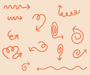 Set of curved doodle hand drawn arrows