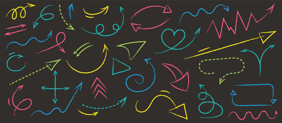 colorful handdrawn arrows notes on black