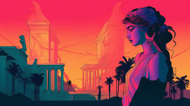 ancient rome in neon colors, created by a neural network, Generative AI technology