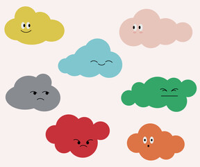 Set of colorful clouds with different types of emotion