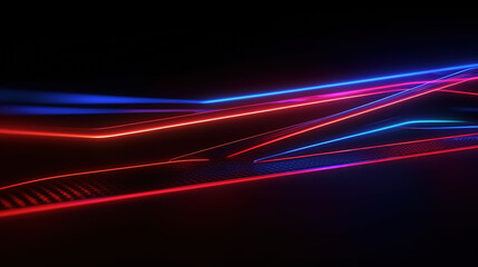 Fototapeta na wymiar 3d rendering. Abstract futuristic neon background. Red blue lines, glowing in the dark. Ultraviolet spectrum. Cyber space. Minimalist wallpaper. Generative AI