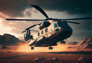 Fototapeta na wymiar Helicopter landing. digital art, generative ai
