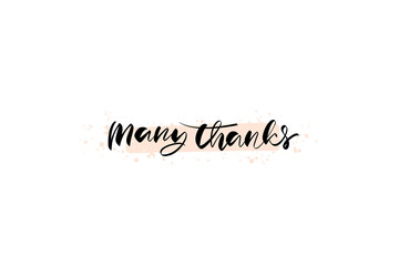 Many thanks phrase hand written lattering with textured background. Vector illustration on white background for greeting cards, stickers, banners, social media. - obrazy, fototapety, plakaty