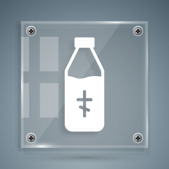 White Holy water bottle icon isolated on grey background. Glass flask with magic liquid. Square glass panels. Vector