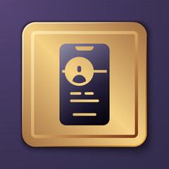 Purple Dating app online mobile concept icon isolated on purple background. Female male profile flat design. Couple match for relationship. Gold square button. Vector